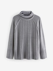 رمادي - كنزة مضلعة برقبة عالية - صورة 5 من 6