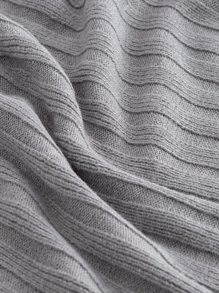 رمادي - كنزة مضلعة برقبة عالية - صورة 6 من 6