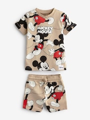 Neutral Tan Mickey Mouse All-Over Printed T-Shirt and Shorts License Set (3mths-8yrs) - Image 5 of 6