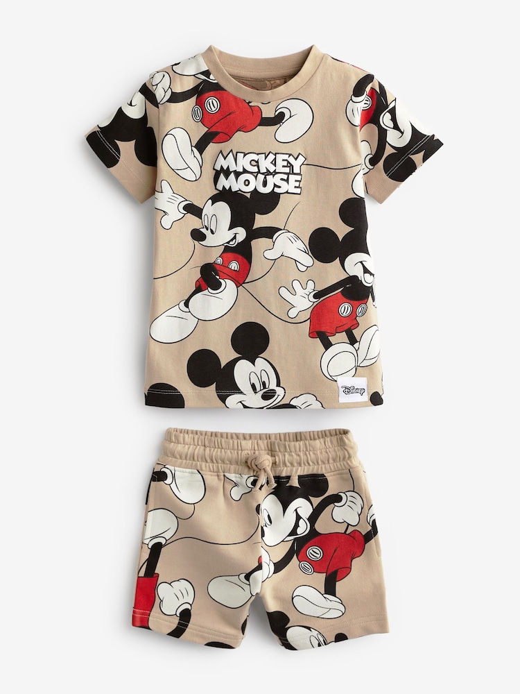 Neutral Tan Mickey Mouse All-Over Printed T-Shirt and Shorts License Set (3mths-8yrs) - Image 5 of 6