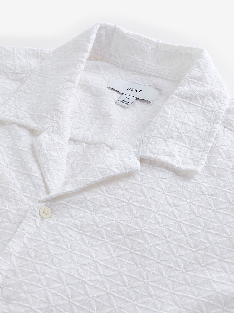 White 100% Cotton Broderie Short Sleeve Shirt - Image 5 of 5 White 100% Cotton Broderie Short Sleeve Shirt - Image 5 of 5