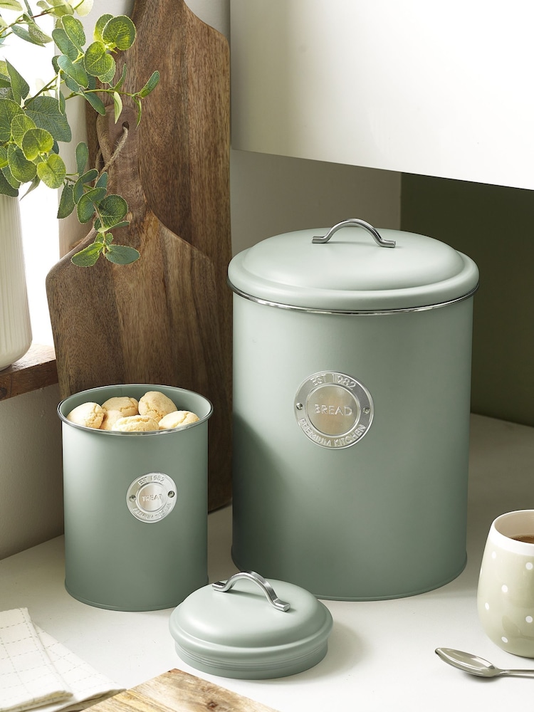 Set of 2 Sage Green Badge Bread Bin & Treat Jar - Image 1 of 3