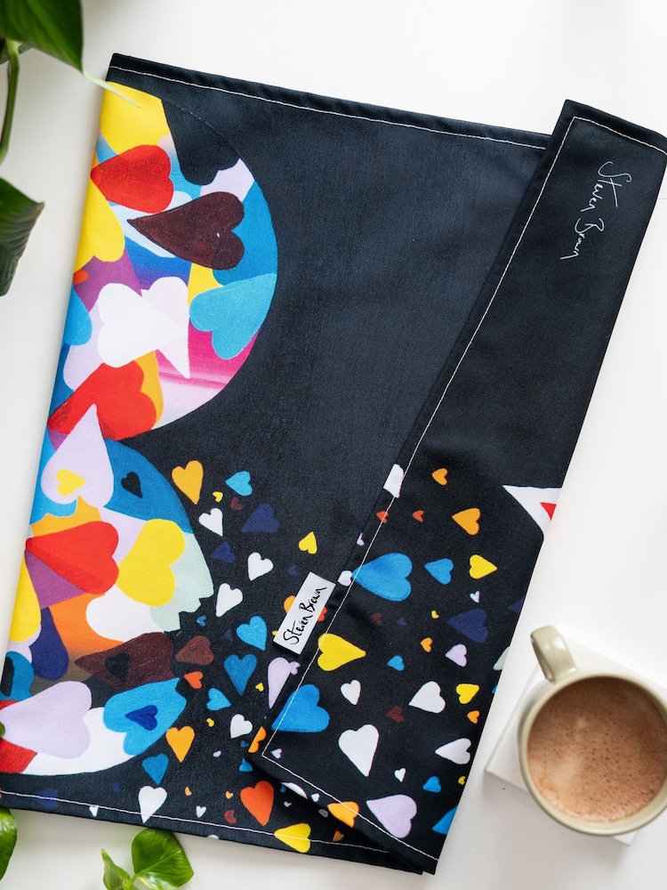 Steven Brown Art Black Heart of Hearts Tea Towel - Image 1 of 2 Steven Brown Art Black Heart of Hearts Tea Towel - Image 1 of 2