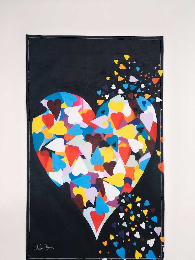 Steven Brown Art Black Heart of Hearts Tea Towel - Image 2 of 2 Steven Brown Art Black Heart of Hearts Tea Towel - Image 2 of 2