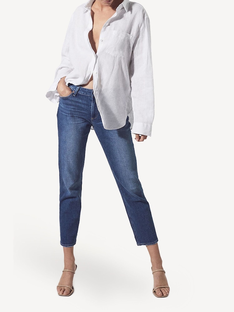 Paige Light Blue Brigitte Mid Rise Boyfriend Jeans - Image 1 of 7
