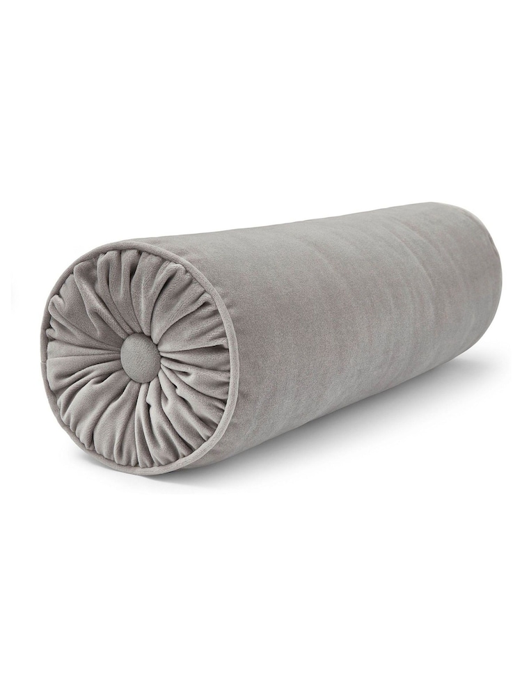 Laura Ashley Velvet Grey Rosanna Bolster Cushion - Image 1 of 2