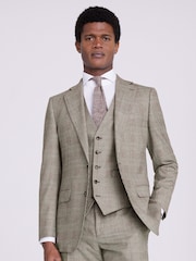 MOSS Neutral Nude Tailored Fit Performance Check Suit Jacket - Image 1 of 5