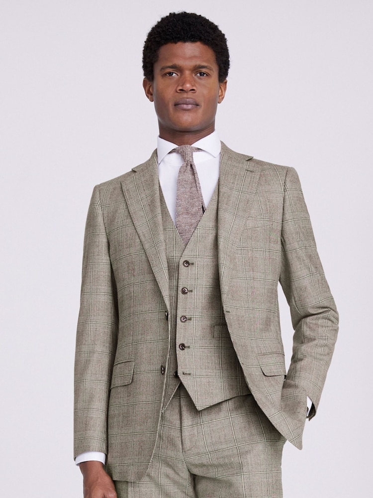 MOSS Neutral Nude Tailored Fit Performance Check Suit Jacket - Image 1 of 5
