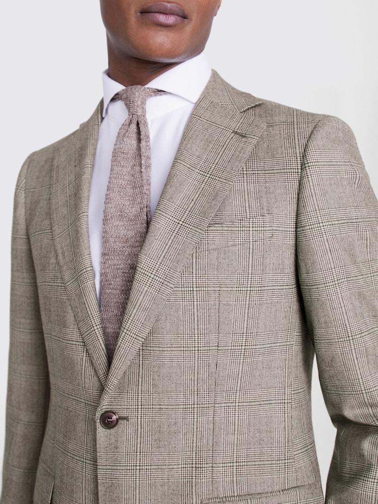 MOSS Neutral Nude Tailored Fit Performance Check Suit Jacket - Image 3 of 5