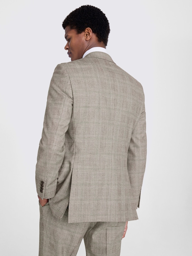 MOSS Neutral Nude Tailored Fit Performance Check Suit Jacket - Image 4 of 5