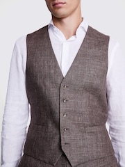 MOSS Brown Tailored Fit Linen Suit Waistcoat - Image 3 of 6