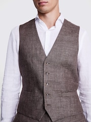 MOSS Brown Tailored Fit Linen Suit Waistcoat - Image 6 of 6
