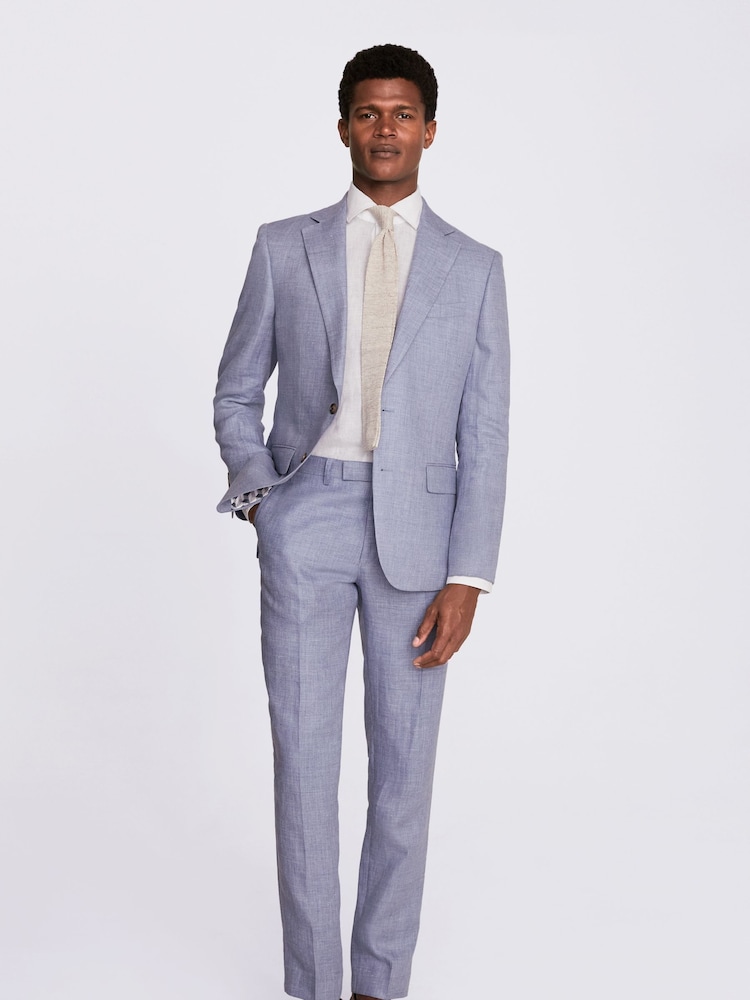 MOSS Blue Tailored Fit Dusty Linen Jacket - Image 2 of 5