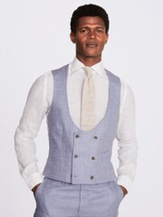 MOSS Blue Tailored Fit Dusty Linen Waistcoat - Image 1 of 3