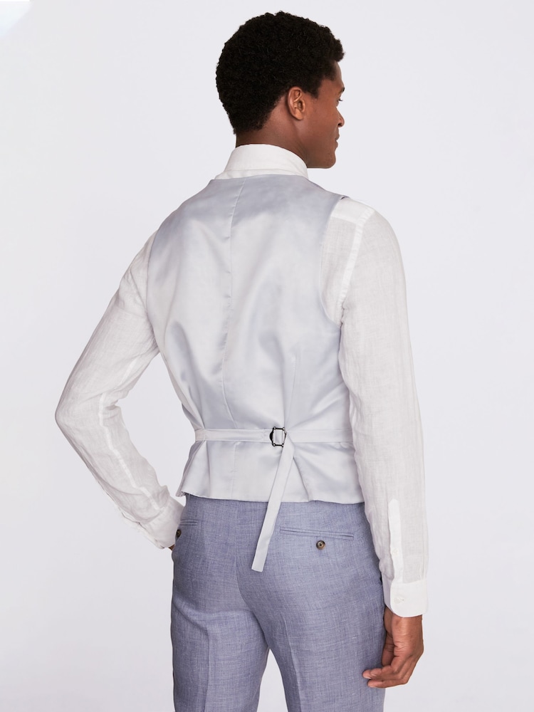 MOSS Blue Tailored Fit Dusty Linen Waistcoat - Image 2 of 3