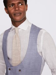 MOSS Blue Tailored Fit Dusty Linen Waistcoat - Image 3 of 3