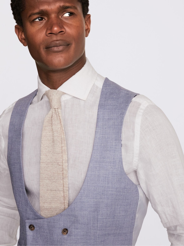 MOSS Blue Tailored Fit Dusty Linen Waistcoat - Image 3 of 3