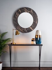 Dar Lighting Brown Roma Round Dark Marble Effect mirror - Image 1 of 4