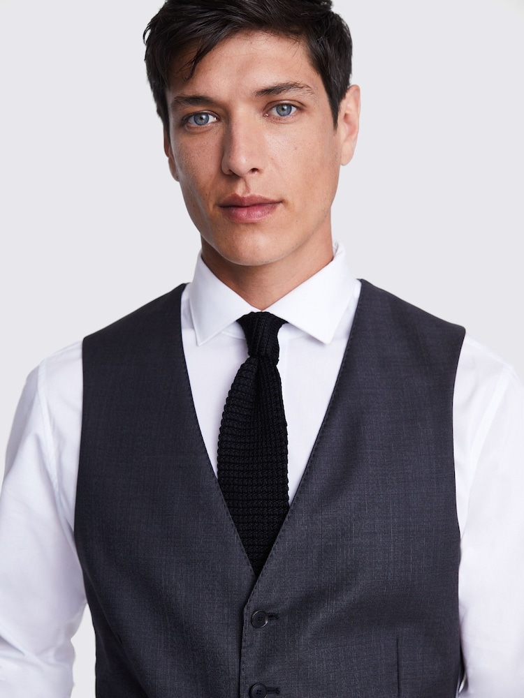 MOSS x Cerutti Charcoal Grey Tailored Fit Texture Suit Waistcoat - Image 3 of 3