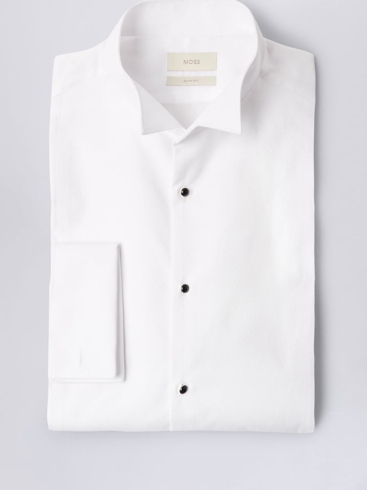 MOSS White Slim Wing Collar Marcella 100% Cotton Dress Shirt - Image 4 of 5