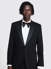 MOSS Black Tailored Fit Tuxedo Suit: Jacket - Image 1 of 6