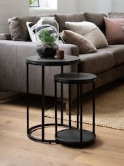 Black Bronx Oak Effect Round Set of 2 Nest of Tables - Image 1 of 6