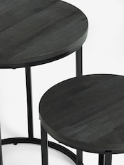 Black Bronx Oak Effect Round Set of 2 Nest of Tables - Image 2 of 6
