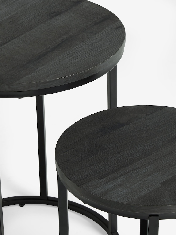 Black Bronx Oak Effect Round Set of 2 Nest of Tables - Image 2 of 6