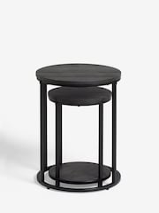 Black Bronx Oak Effect Round Set of 2 Nest of Tables - Image 3 of 6