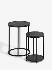Black Bronx Oak Effect Round Set of 2 Nest of Tables - Image 5 of 6