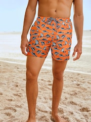 Orange Shark Print Printed Swim Shorts - Image 1 of 4