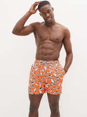 Orange Shark Print Printed Swim Shorts - Image 2 of 4