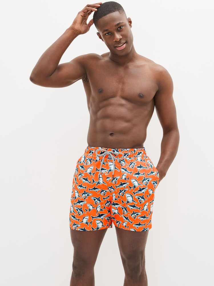 Orange Shark Print Printed Swim Shorts - Image 2 of 4 Orange Shark Print Printed Swim Shorts - Image 2 of 4