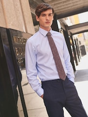 Blue Slim Fit Double Cuff Signature Textured Shirt With Trim Detail - Image 1 of 8