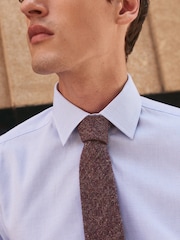 Blue Slim Fit Double Cuff Signature Textured Shirt With Trim Detail - Image 4 of 8