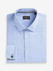 Blue Slim Fit Double Cuff Signature Textured Shirt With Trim Detail - Image 6 of 8
