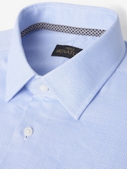 Blue Slim Fit Double Cuff Signature Textured Shirt With Trim Detail - Image 7 of 8