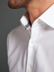 White Slim Fit Signature Premium 100% Cotton Textured Long Sleeve Single Cuff Shirt - Image 4 of 9