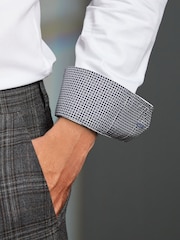 White Slim Fit Signature Premium 100% Cotton Textured Long Sleeve Single Cuff Shirt - Image 6 of 9