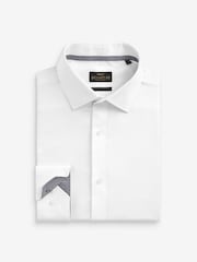 White Slim Fit Signature Premium 100% Cotton Textured Long Sleeve Single Cuff Shirt - Image 7 of 9