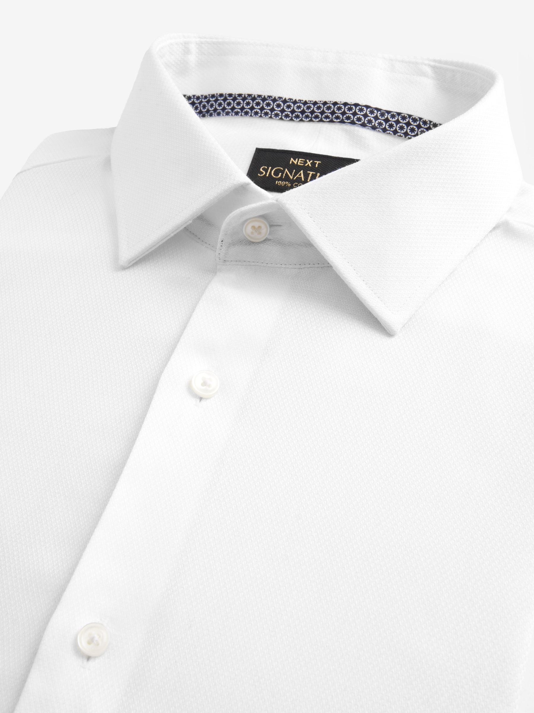 Buy White Slim Fit Signature Premium 100% Cotton Textured Buy White Slim Fit Signature Premium 100% Cotton Textured