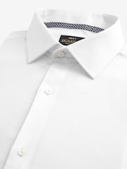 White Slim Fit Signature Premium 100% Cotton Textured Long Sleeve Single Cuff Shirt - Image 8 of 9