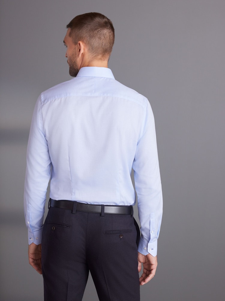 Bleu clair - Slim Fit (Slim Fit) - Signature Chemises de nuit en coton texturé de première qualité 100% Manches longues à poignet unique - Image 3 of 10