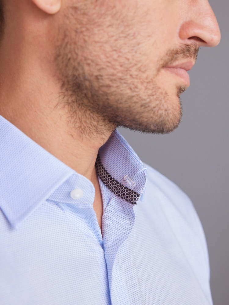 Bleu clair - Slim Fit (Slim Fit) - Signature Chemises de nuit en coton texturé de première qualité 100% Manches longues à poignet unique - Image 5 of 10