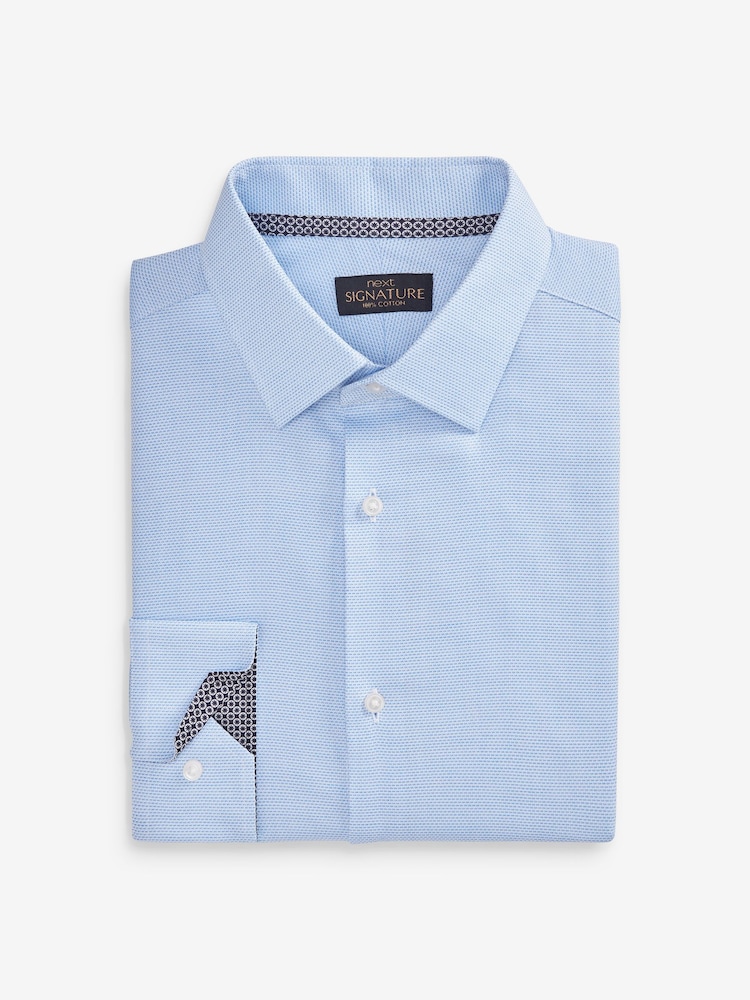 Bleu clair - Slim Fit (Slim Fit) - Signature Chemises de nuit en coton texturé de première qualité 100% Manches longues à poignet unique - Image 8 of 10