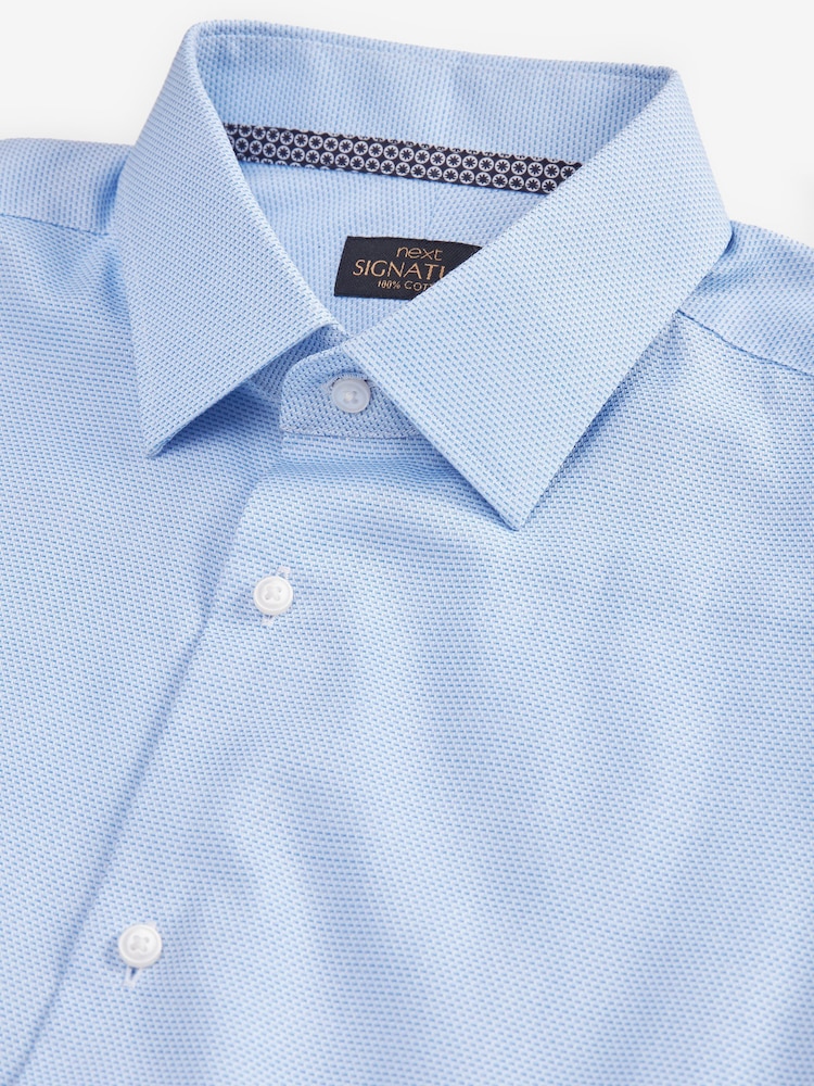 Bleu clair - Slim Fit (Slim Fit) - Signature Chemises de nuit en coton texturé de première qualité 100% Manches longues à poignet unique - Image 9 of 10