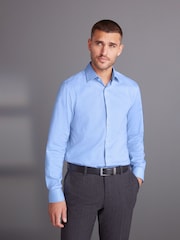 Blue Regular Fit Signature Premium 100% Cotton Textured Long Sleeve Single Cuff Shirt - Image 1 of 7