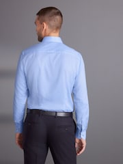 Blue Regular Fit Signature Premium 100% Cotton Textured Long Sleeve Single Cuff Shirt - Image 3 of 7
