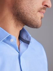 Blue Regular Fit Signature Premium 100% Cotton Textured Long Sleeve Single Cuff Shirt - Image 4 of 7