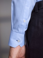 Blue Regular Fit Signature Premium 100% Cotton Textured Long Sleeve Single Cuff Shirt - Image 6 of 7